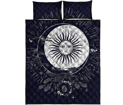 Vintage Celestial Sun Print Quilt Bed Set