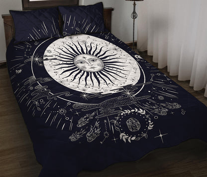 Vintage Celestial Sun Print Quilt Bed Set