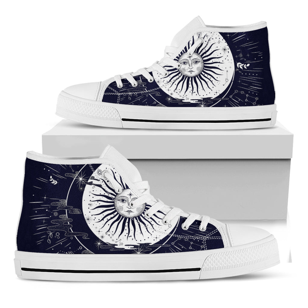 Vintage Celestial Sun Print White High Top Shoes