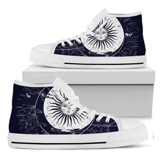 Vintage Celestial Sun Print White High Top Shoes