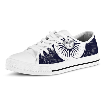 Vintage Celestial Sun Print White Low Top Shoes