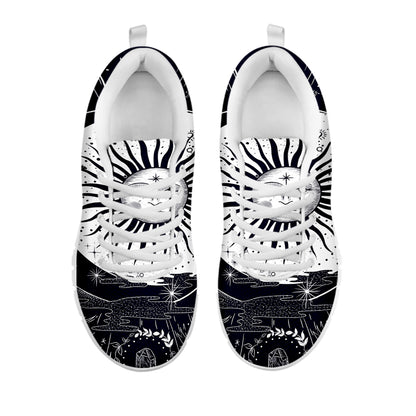 Vintage Celestial Sun Print White Sneakers