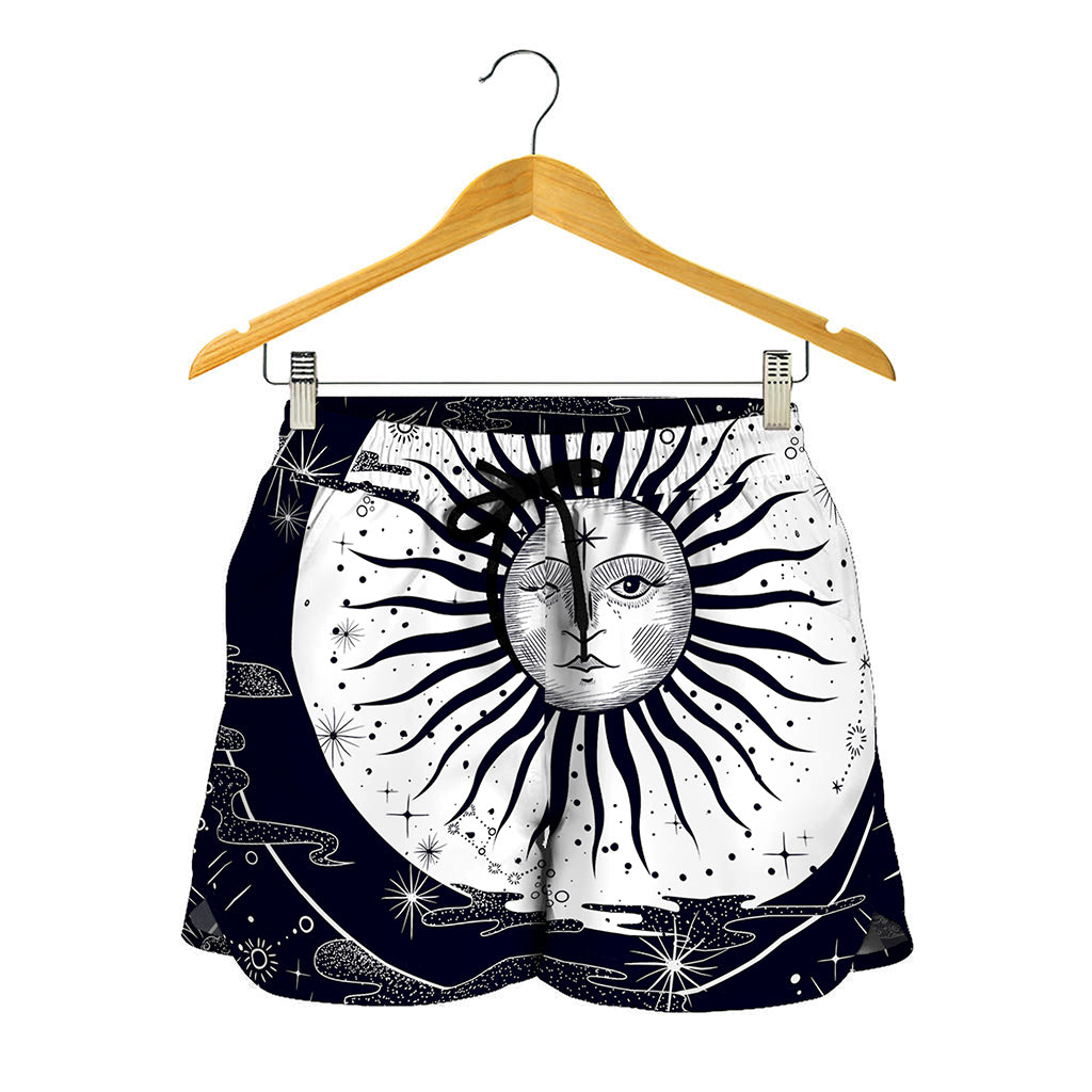Vintage Celestial Sun Print Women's Shorts