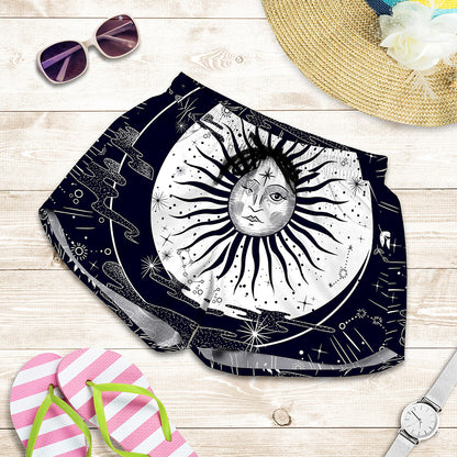 Vintage Celestial Sun Print Women's Shorts
