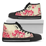 Vintage Cherry Blossom Print Black High Top Shoes
