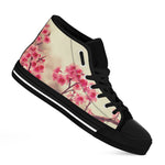 Vintage Cherry Blossom Print Black High Top Shoes