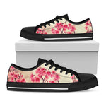 Vintage Cherry Blossom Print Black Low Top Shoes