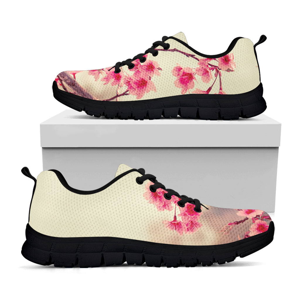 Vintage Cherry Blossom Print Black Sneakers