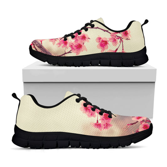 Vintage Cherry Blossom Print Black Sneakers