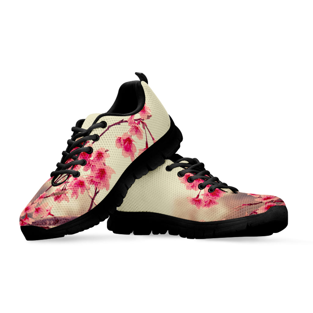 Vintage Cherry Blossom Print Black Sneakers