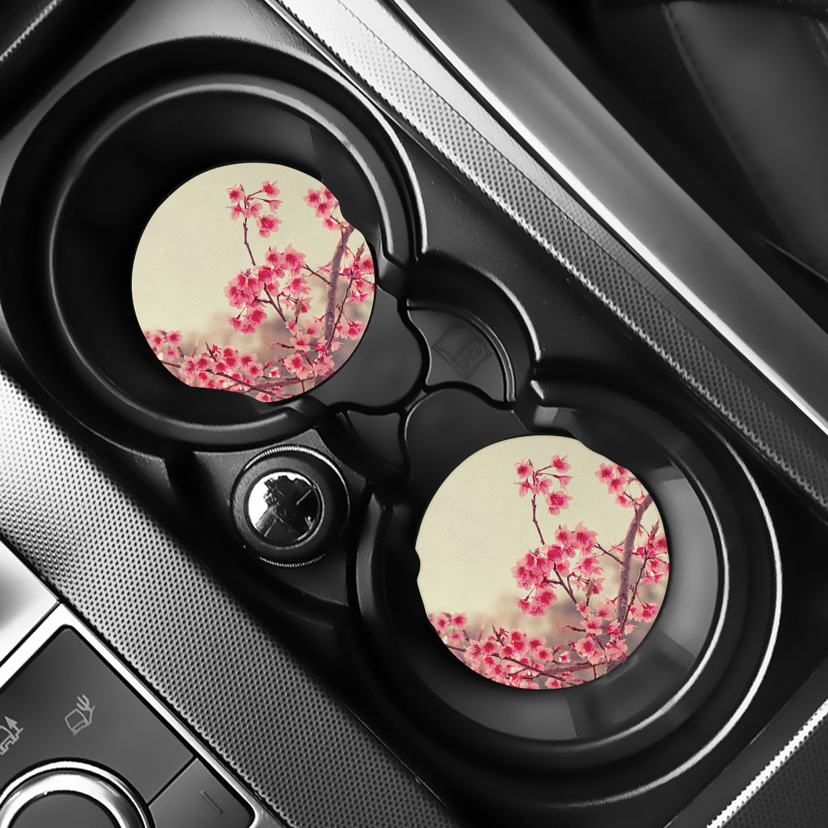 Vintage Cherry Blossom Print Car Coasters
