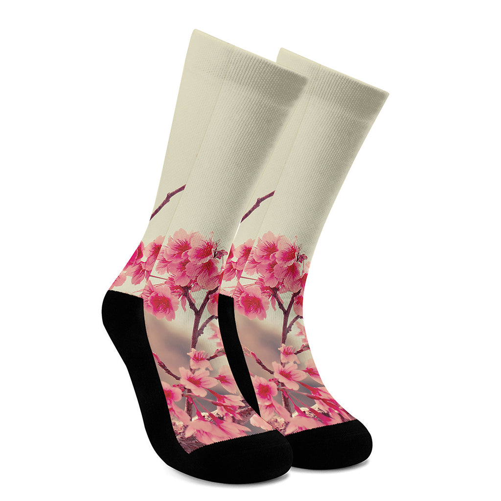 Vintage Cherry Blossom Print Crew Socks