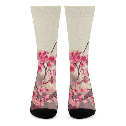 Vintage Cherry Blossom Print Crew Socks
