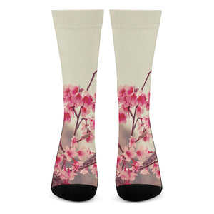 Vintage Cherry Blossom Print Crew Socks