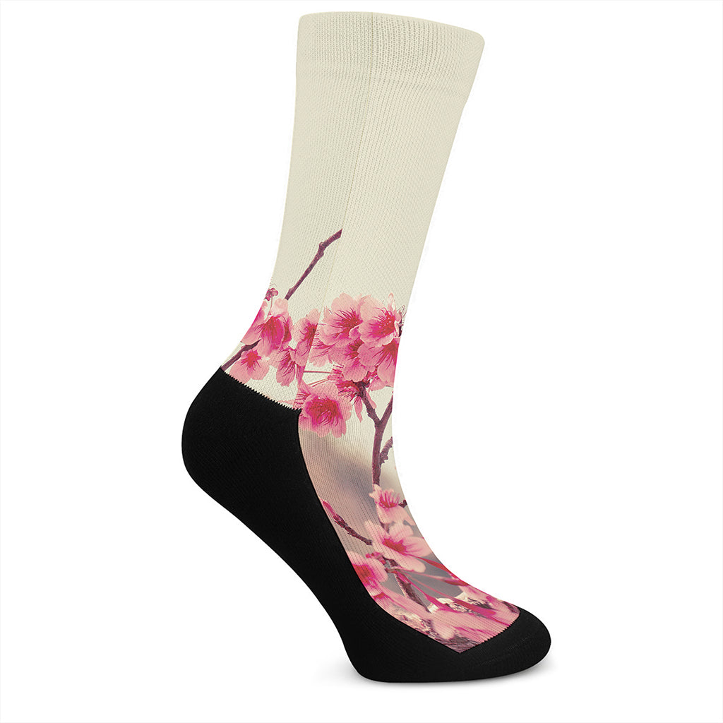 Vintage Cherry Blossom Print Crew Socks