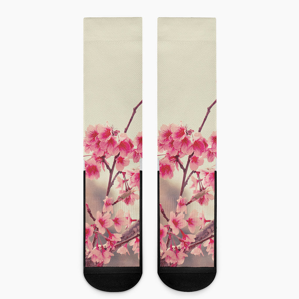 Vintage Cherry Blossom Print Crew Socks