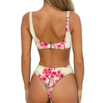 Vintage Cherry Blossom Print Front Bow Tie Bikini