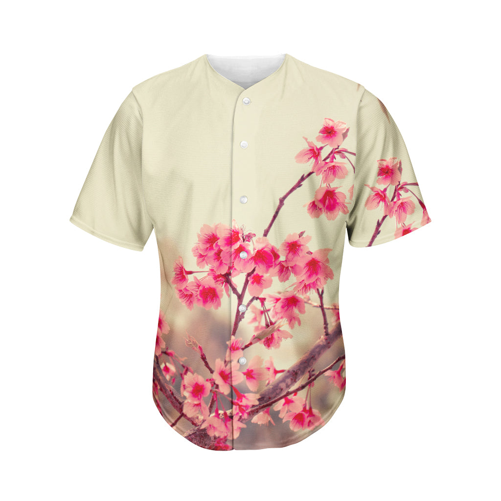 Vintage Cherry Blossom Print Men's Baseball Jersey