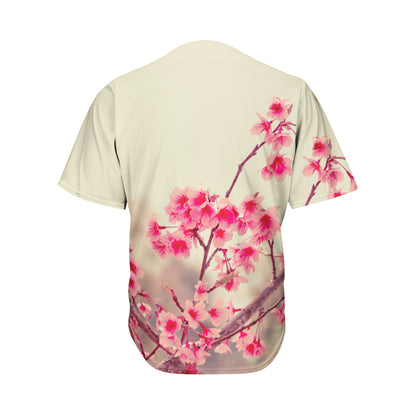 Vintage Cherry Blossom Print Men's Baseball Jersey