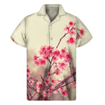 Vintage Cherry Blossom Print Men's Short Sleeve Shirt