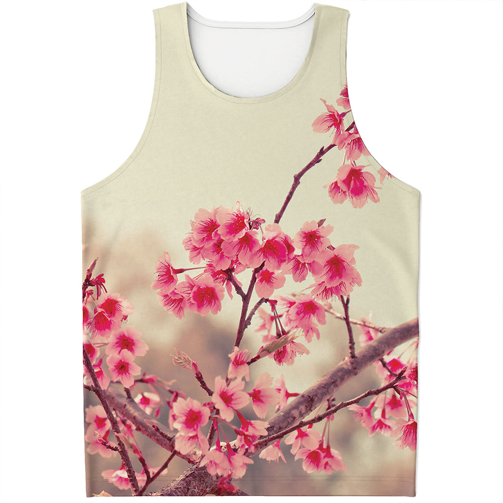 Vintage Cherry Blossom Print Men's Tank Top