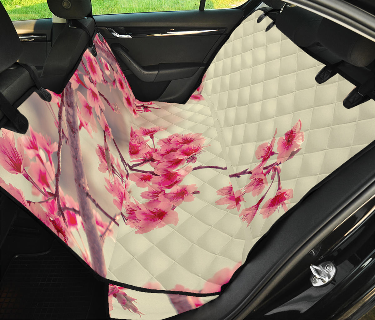 Vintage Cherry Blossom Print Pet Car Back Seat Cover