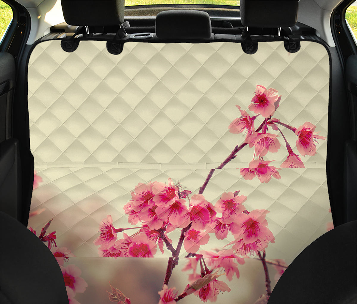 Vintage Cherry Blossom Print Pet Car Back Seat Cover