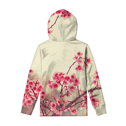 Vintage Cherry Blossom Print Pullover Hoodie