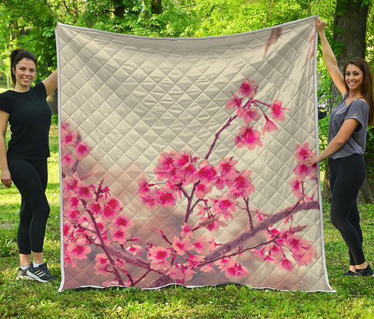 Vintage Cherry Blossom Print Quilt