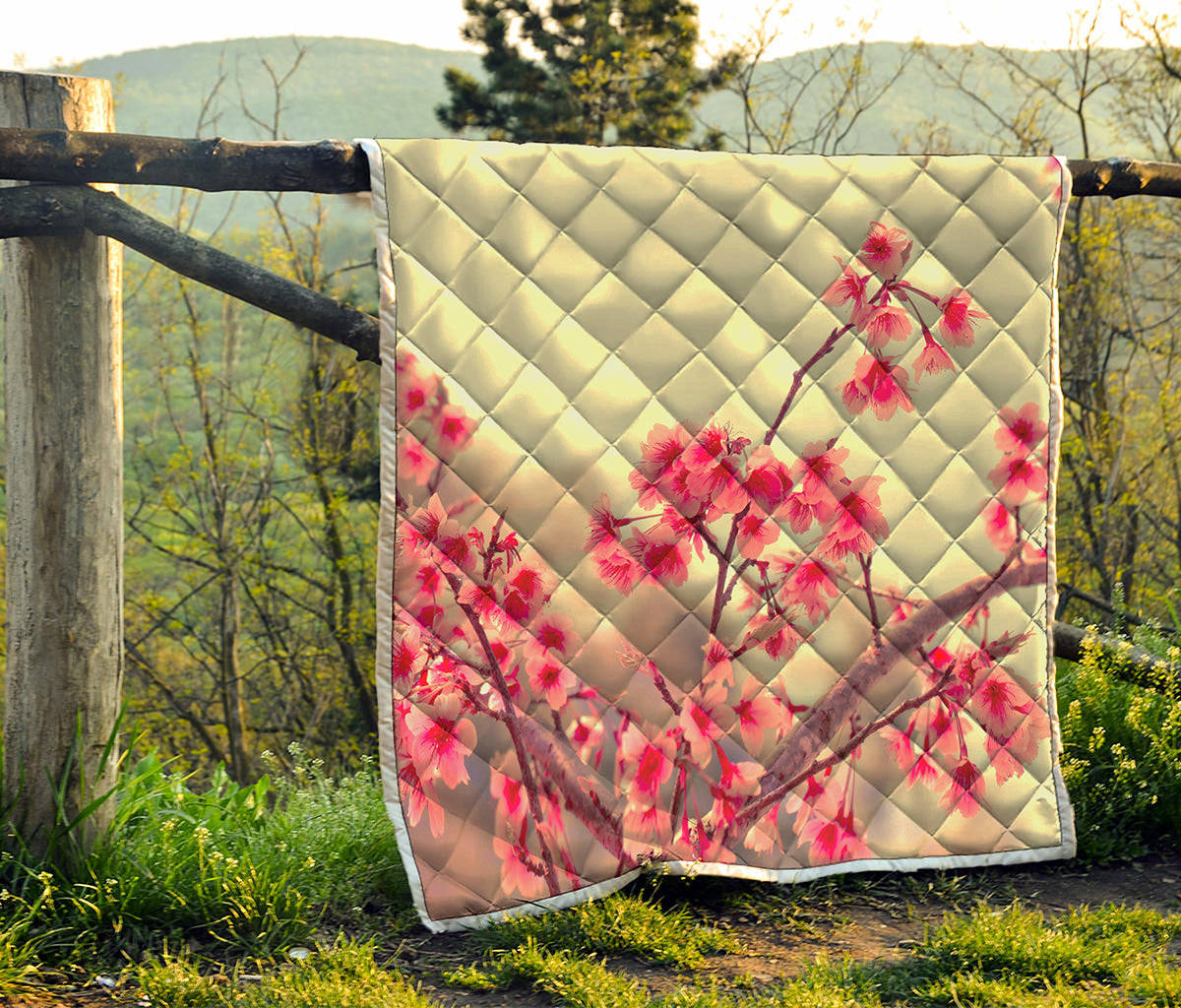 Vintage Cherry Blossom Print Quilt