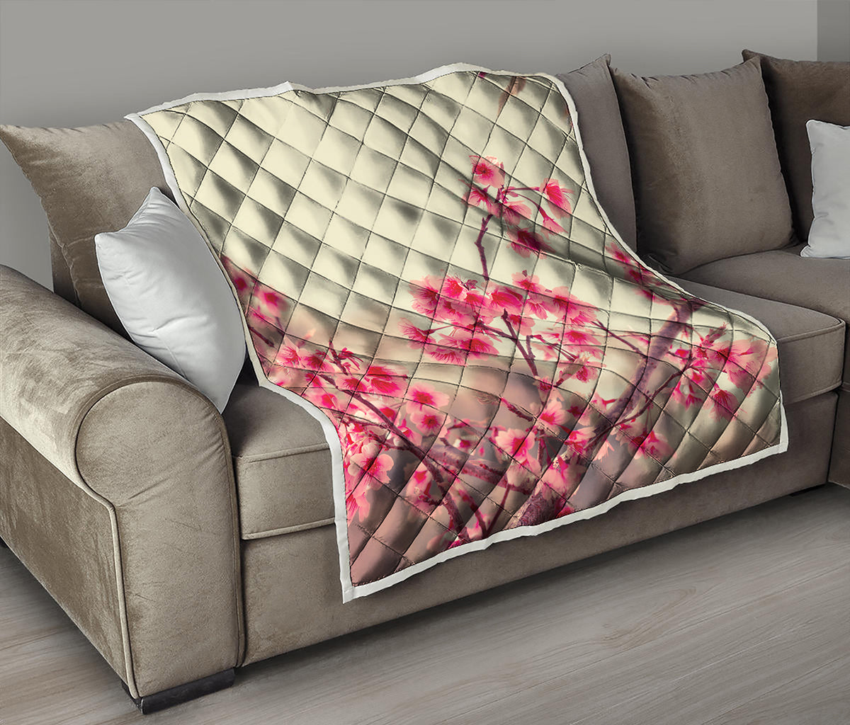 Vintage Cherry Blossom Print Quilt