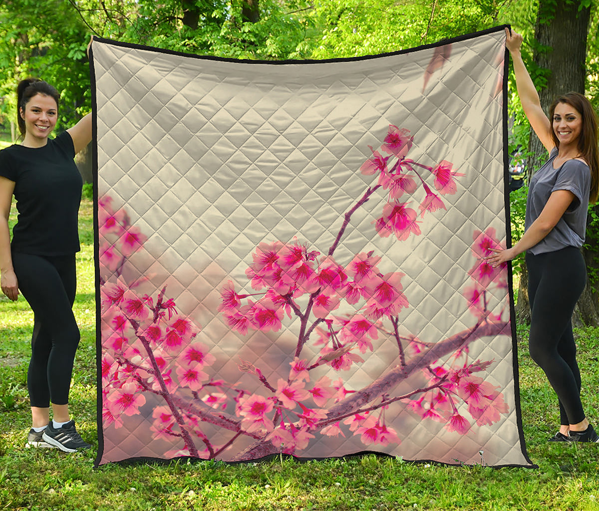 Vintage Cherry Blossom Print Quilt