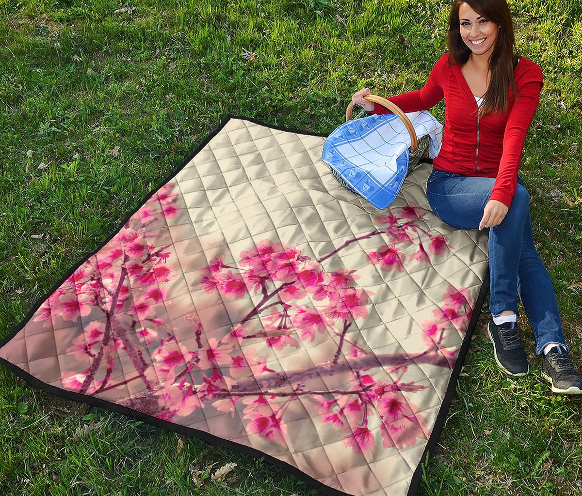 Vintage Cherry Blossom Print Quilt
