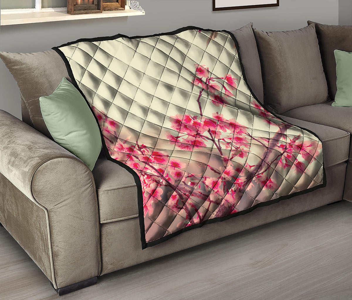 Vintage Cherry Blossom Print Quilt