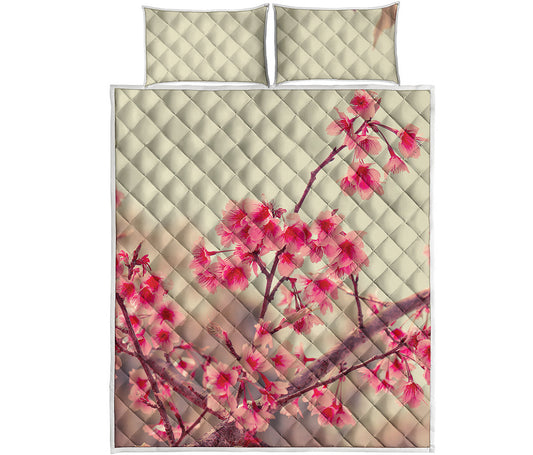 Vintage Cherry Blossom Print Quilt Bed Set