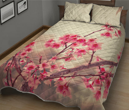 Vintage Cherry Blossom Print Quilt Bed Set
