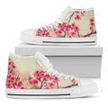 Vintage Cherry Blossom Print White High Top Sneakers