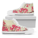 Vintage Cherry Blossom Print White High Top Shoes