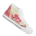 Vintage Cherry Blossom Print White High Top Shoes