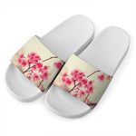 Vintage Cherry Blossom Print White Slide Sandals