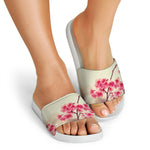 Vintage Cherry Blossom Print White Slide Sandals