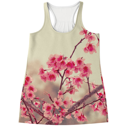 Vintage Cherry Blossom Print Women's Racerback Tank Top
