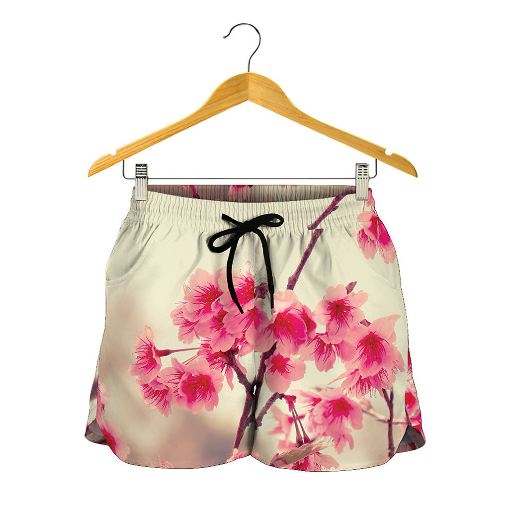 Vintage Cherry Blossom Print Women's Shorts