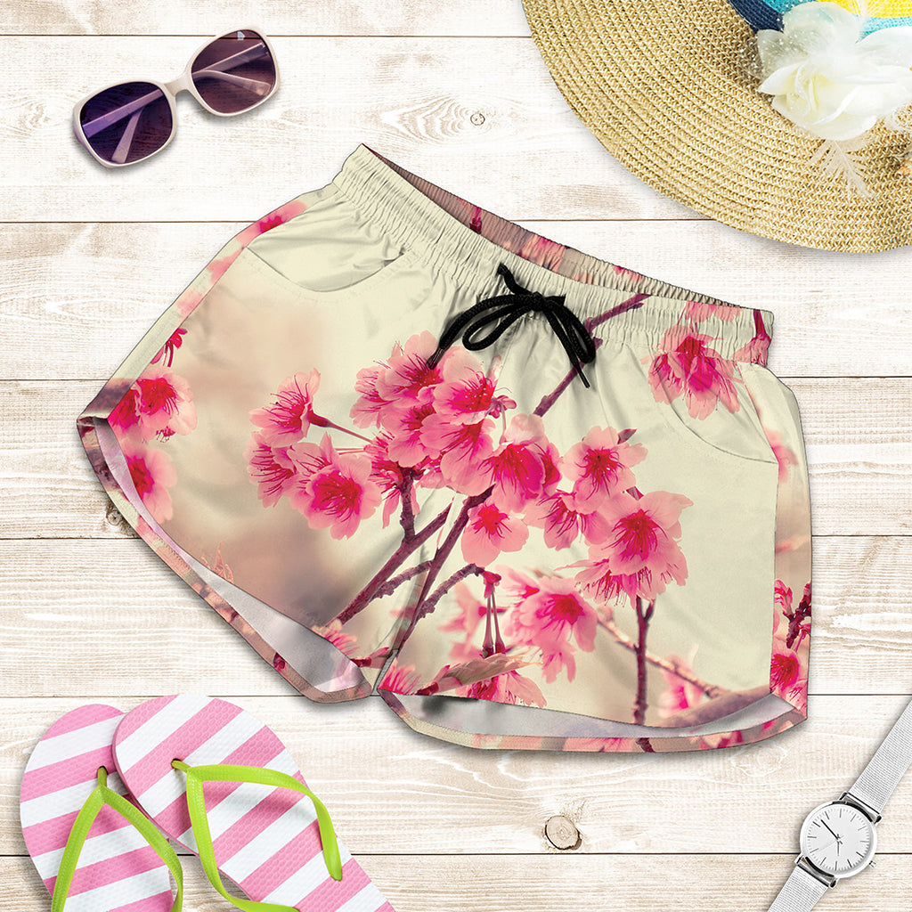 Vintage Cherry Blossom Print Women's Shorts