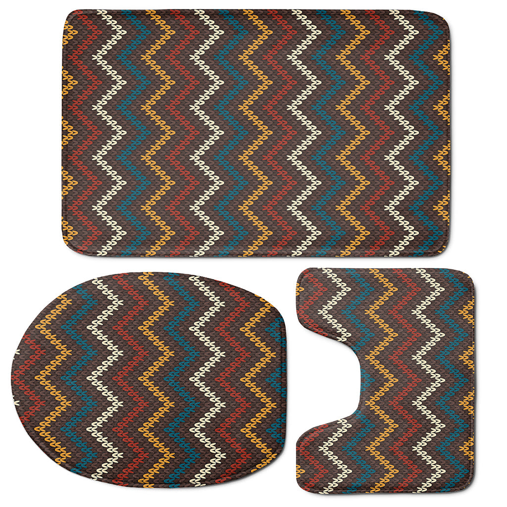 Vintage Chevron Knitted Pattern Print 3 Piece Bath Mat Set
