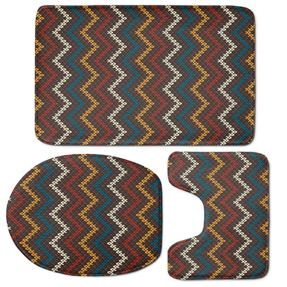 Vintage Chevron Knitted Pattern Print 3 Piece Bath Mat Set
