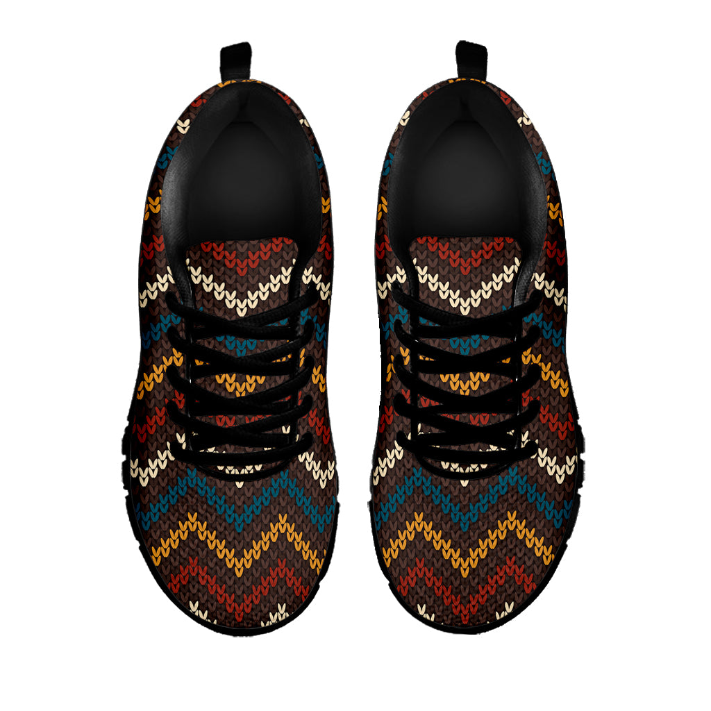 Vintage Chevron Knitted Pattern Print Black Sneakers