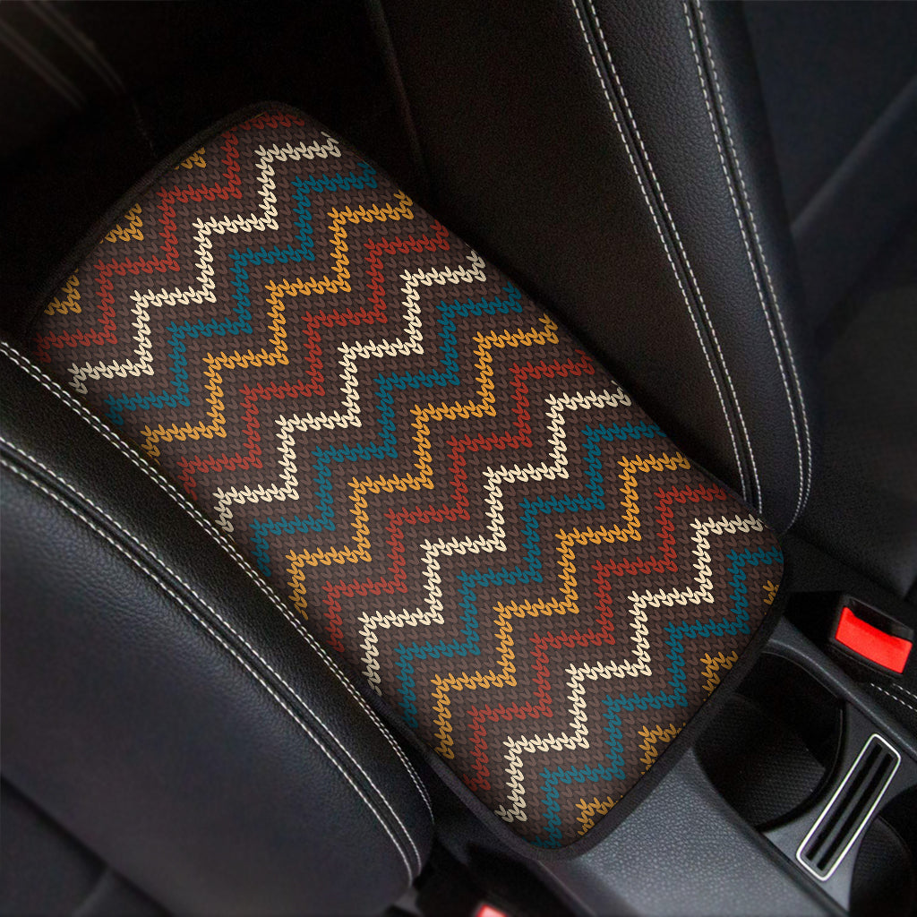 Vintage Chevron Knitted Pattern Print Car Center Console Cover