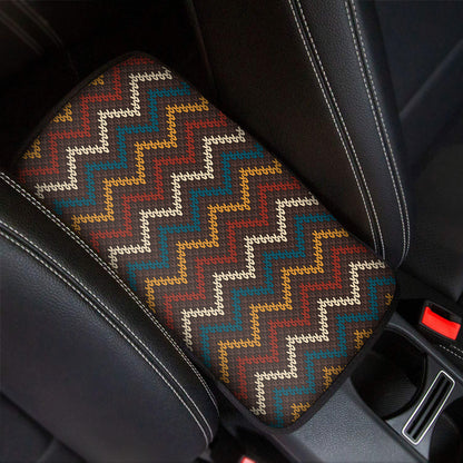 Vintage Chevron Knitted Pattern Print Car Center Console Cover