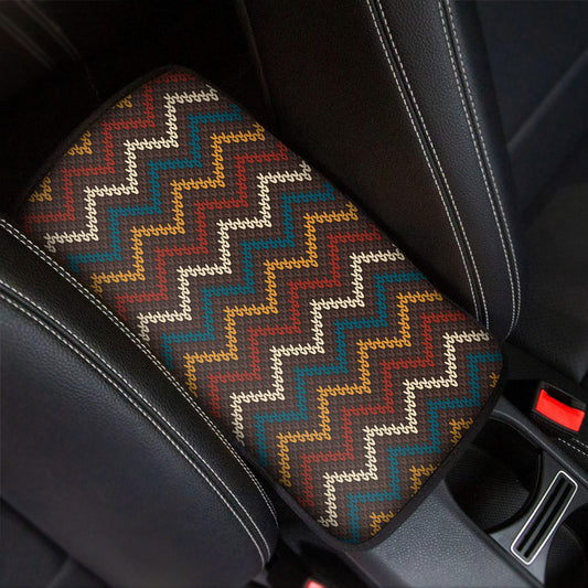 Vintage Chevron Knitted Pattern Print Car Center Console Cover
